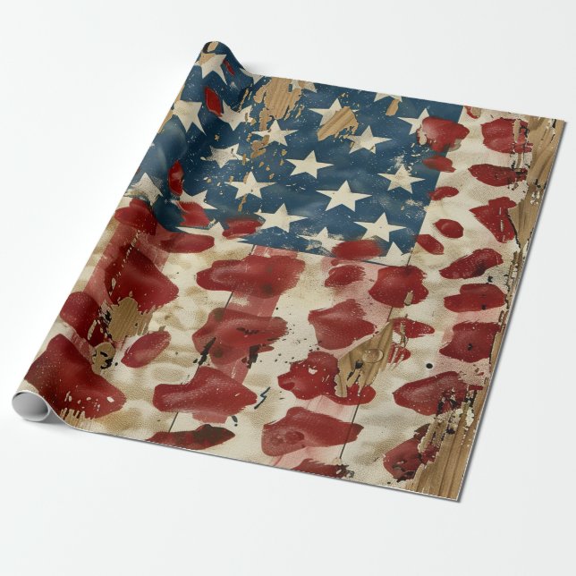 Rustic American Flag Leopard Print (6) Wrapping Paper (Unrolled)