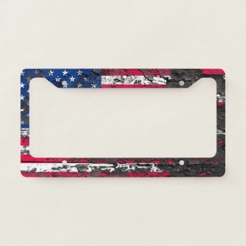 Rustic American Flag License Plate Frame