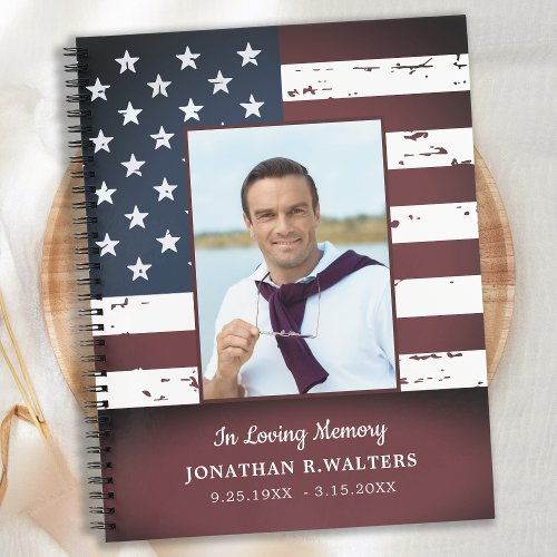 Rustic American Flag Military Funeral Guestbook Notebook