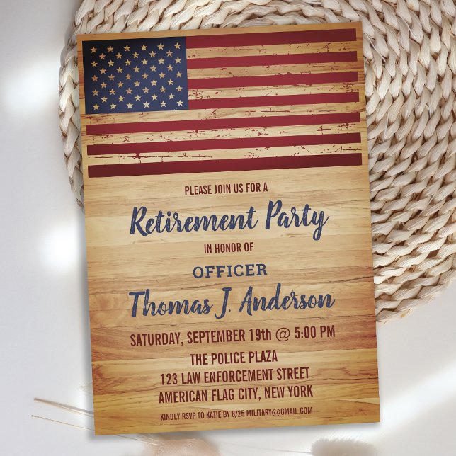Rustic American Flag Military Police Retirement Invitation (Creator Uploaded)