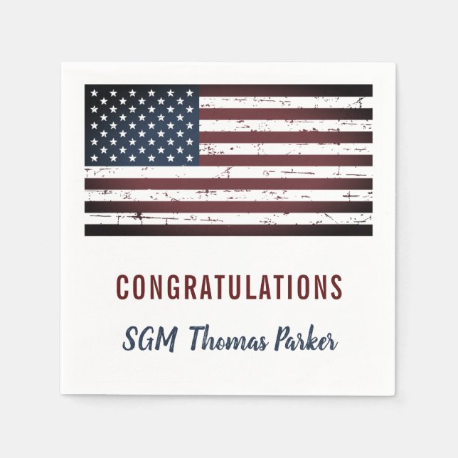 Rustic American Flag Military Retirement Party Napkins (Front)