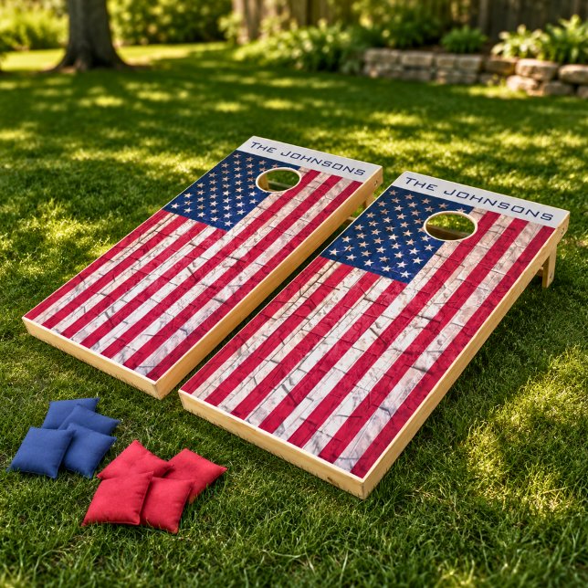 Rustic American Flag Monogram Cornhole Set (Creator Uploaded)