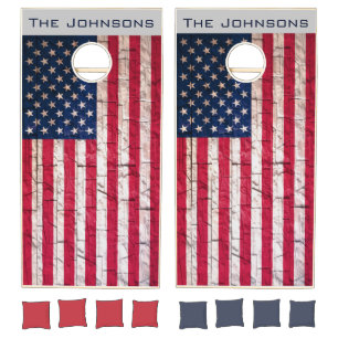 Rustic American Flag Monogram Cornhole Set