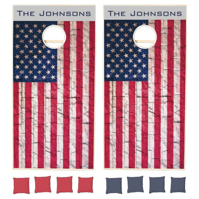 Rustic American Flag Monogram Cornhole Set (Set)