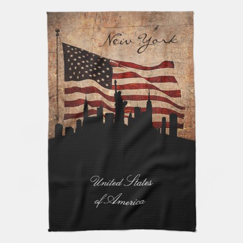 Rustic American Flag new York Skyline Towel