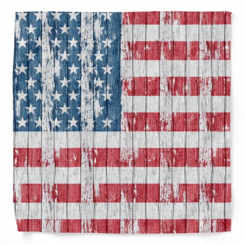 Rustic American Flag on Barn Wood Background Bandana