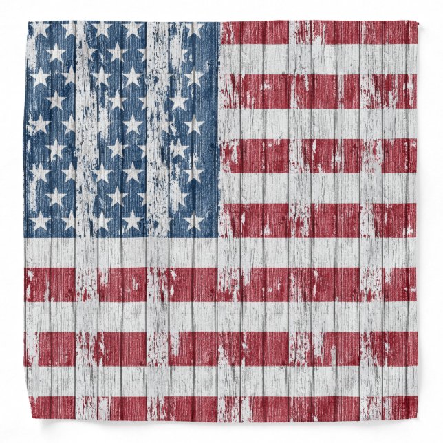 Rustic American Flag on Barn Wood Background Bandana (Front)