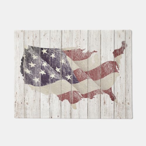 RUSTIC AMERICAN FLAG ON OLD WOOD DOORMAT