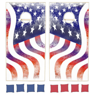 Rustic American Flag Patriotic Cornhole Set