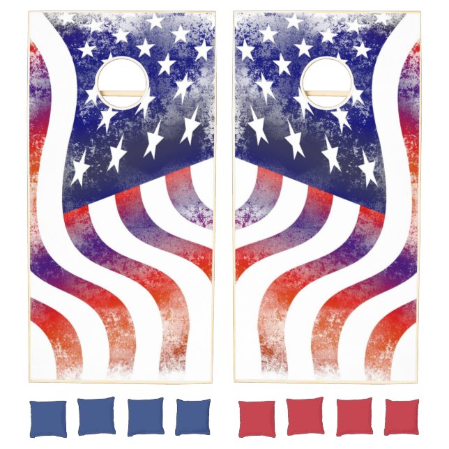 Rustic American Flag Patriotic Cornhole Set (Set)