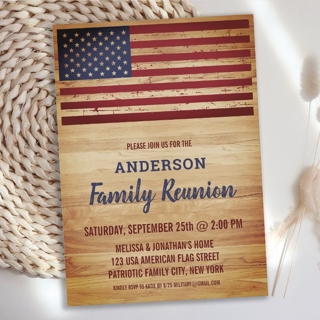 Rustic American Flag Patriotic Family Reunion Invitation (Creator Uploaded)