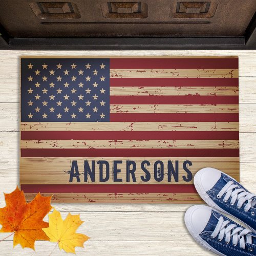 Rustic American Flag Patriotic Stars Stripes Doormat