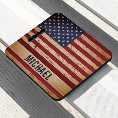 Rustic American Flag Patriotic Stars Stripes  Seat Cushion