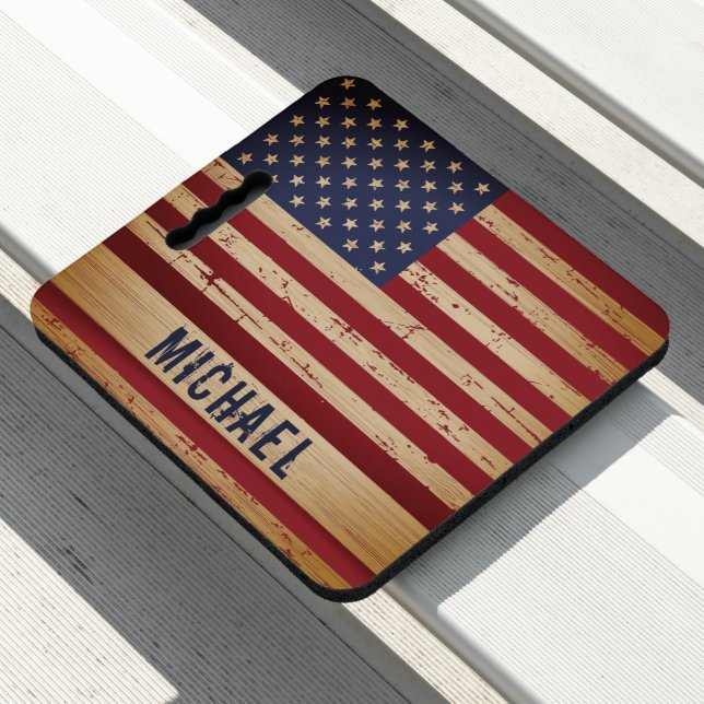 Rustic American Flag Patriotic Stars Stripes  Seat Cushion (In Situ)