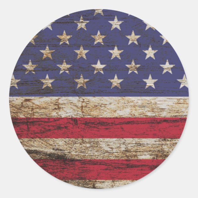 Rustic American Flag Patriotic United States Classic Round Sticker (Front)
