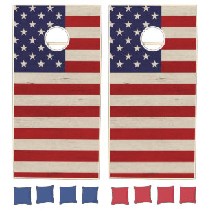 Rustic American Flag Patriotic USA Cornhole Set