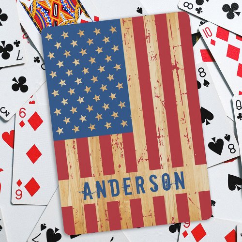 Rustic American Flag Personalized Wood Patriotic Poker Cards