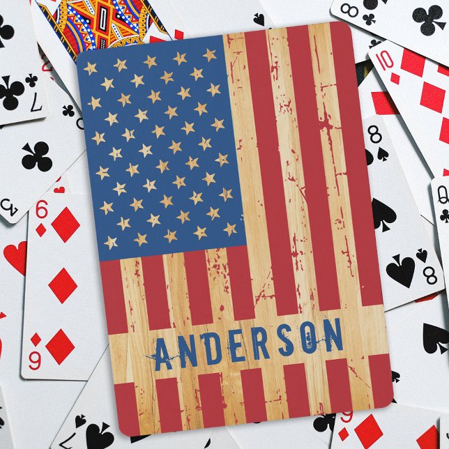 Rustic American Flag Personalized Wood Patriotic Poker Cards (Creator Uploaded)