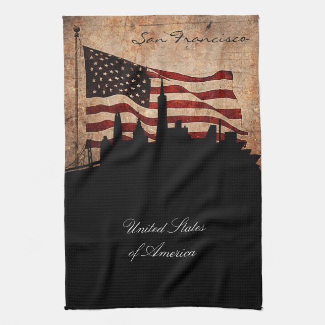Rustic American Flag San Francisco Skyline Towel (Vertical)
