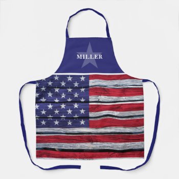 Rustic American Flag & Star Family Name Apron by SnappyDressers at Zazzle