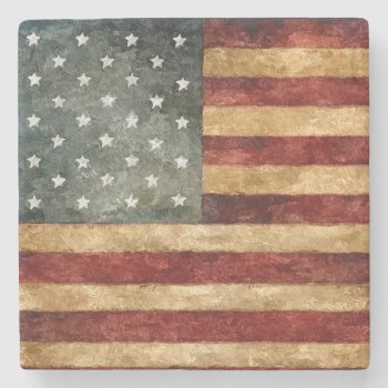 Rustic American Flag Stone Coaster by HappyLuckyThankful at Zazzle