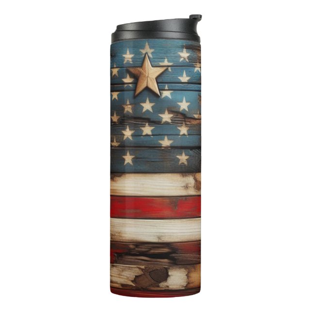Rustic American  Flag Thermal Tumbler (Rotated Left)