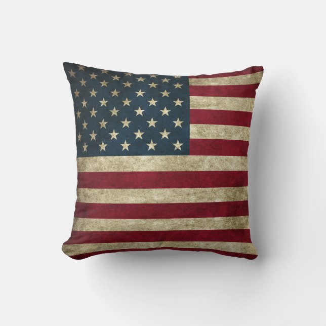 Rustic American Flag Throw Pillow (Front)