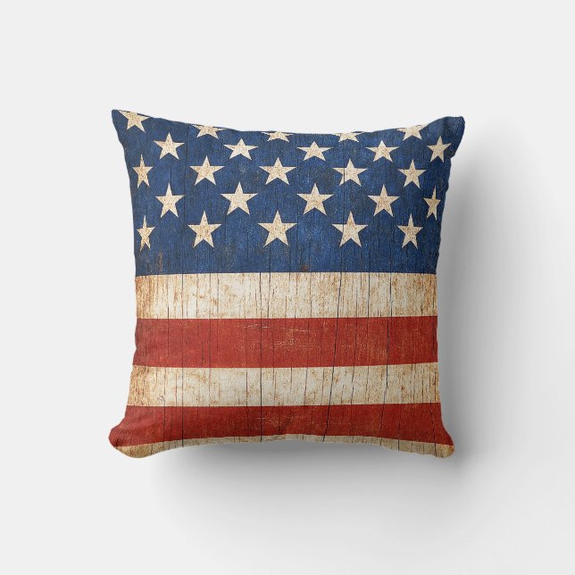 Rustic American Flag Throw Pillow (Front)