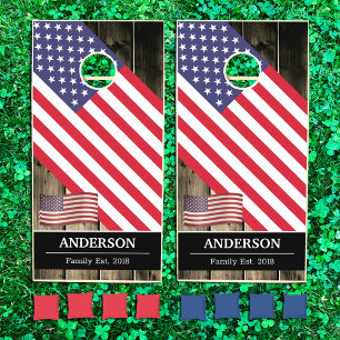 Rustic American Flag & Unites States / Family fun Cornhole Set
