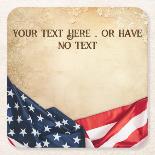 Rustic American Flag USA Patriotic Vintage Lace Square Paper Coaster