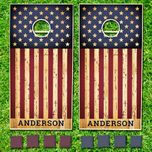 Rustic American Flag USA Personalized Patriotic Cornhole Set