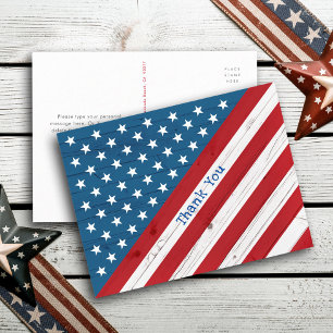 Rustic American Flag USA Stars & Stripes Thank You Postcard