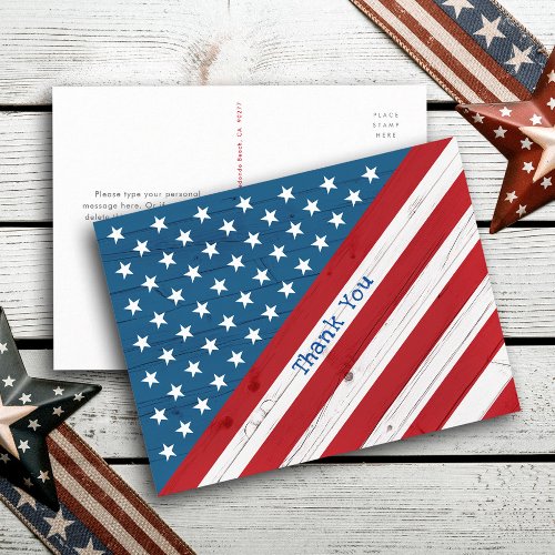 Rustic American Flag USA Stars  Stripes Thank You Postcard