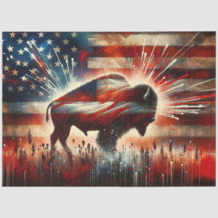 Rustic American Flag with Bison Decoupage Tissue Paper