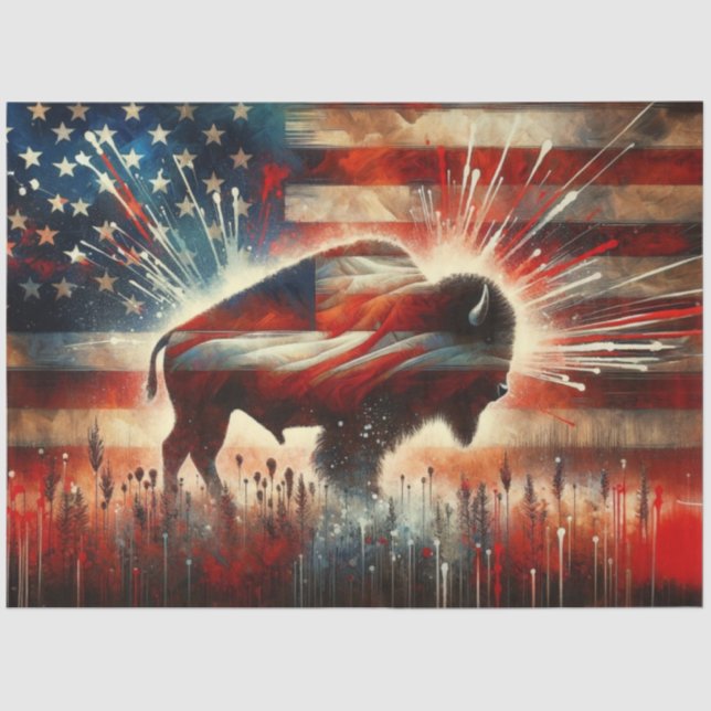 Rustic American Flag with Bison Decoupage  Tissue Paper (Front)