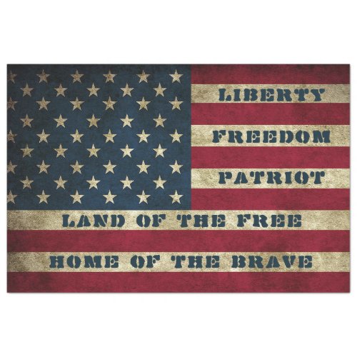 RUSTIC AMERICAN FLAG WITH PATRIOTIC TYPOGRAPHY TISSUE PAPER