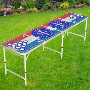 Rustic American Red, White, and Brew Blue Name Beer Pong Table