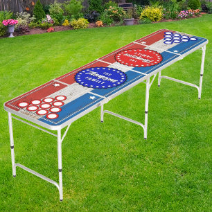 Rustic American Red, White, and Brew Red & Blue Beer Pong Table