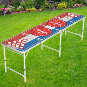Rustic American Red, White, and Brew Red Name Beer Pong Table