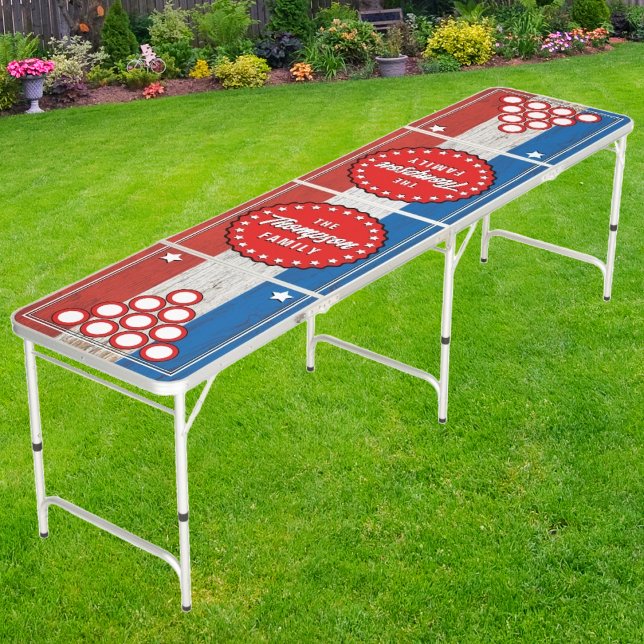 Rustic American Red, White, and Brew | Red Name Beer Pong Table (Creator Uploaded)
