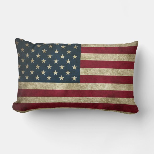 Rustic American Stars and Stripes Flag Lumbar Pillow (Front)
