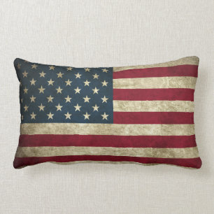 Rustic American Stars and Stripes Flag Lumbar Pillow