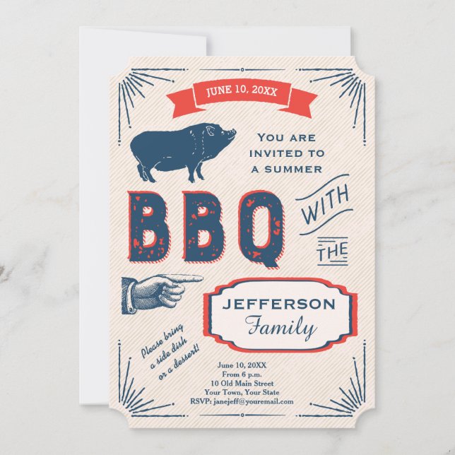 Rustic American Summer BBQ Party Invitation (Front)