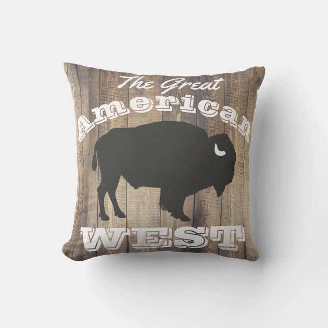 Rustic American West Bison Wood White Laurels Throw Pillow (Front)