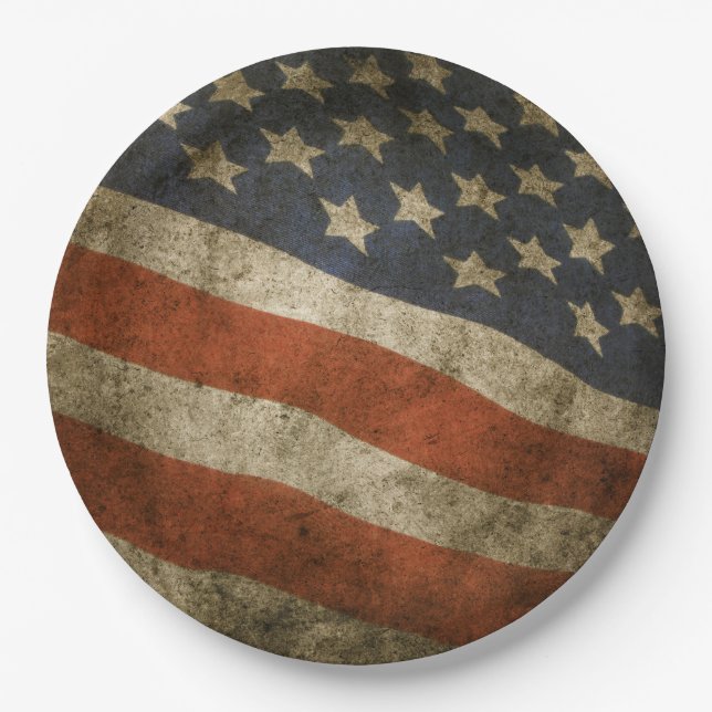 Rustic Americana Flag Independence Freedom MAGA Paper Plates (Front)