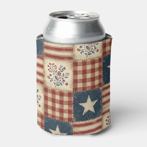 Rustic Americana Patchwork Quilt‑Style Can Cooler