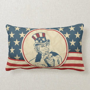 Rustic Americana Patriotic Uncle Sam Lumbar Pillow