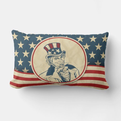 Rustic Americana Patriotic Uncle Sam Lumbar Pillow