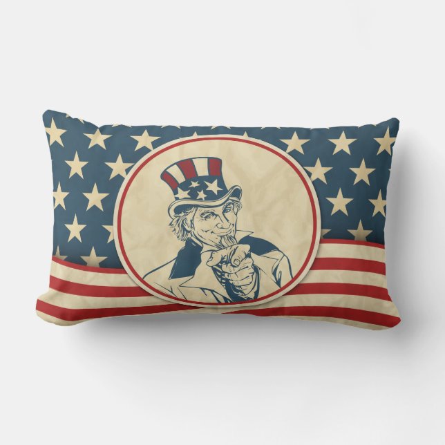 Rustic Americana Patriotic Uncle Sam Lumbar Pillow (Front)