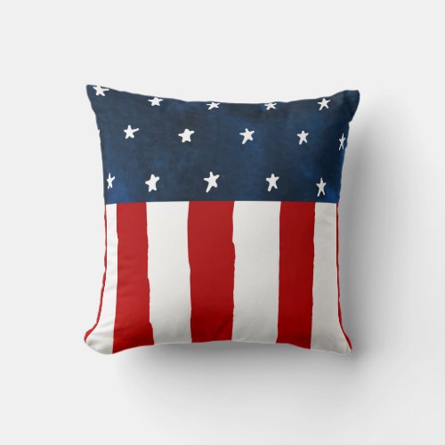 Rustic Americana Style Watercolor American Flag Throw Pillow